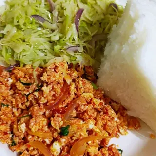 Mayai with ugali and a side
