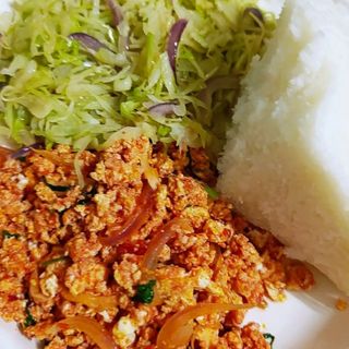 Mayai with ugali and a side