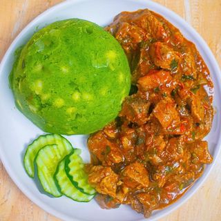 Mukimo with beef/ mbuzi wet fry