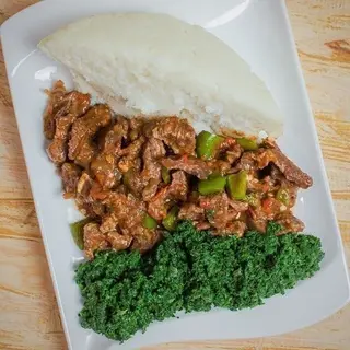 Pan Fried beef +ugali/chapati + juice