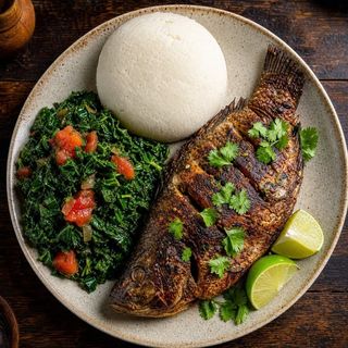 WHOLE TILAPIA DRY FRY + UGALI & GREENS