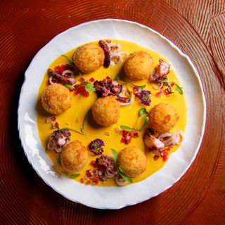 Huancaina causa croquettes, calamari & shrimps