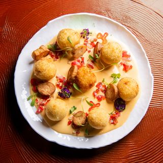 Huancaina causa croquettes, king oyster mushroom