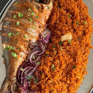 Fish pilau with lemon garnish-medium