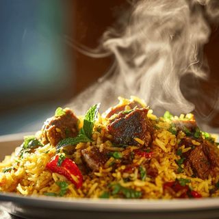 Brown rice goat biryani