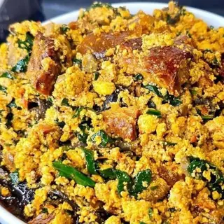 Egusi mixed with brokoto/cowleg