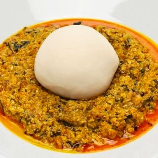 Fufu served with egusi mixed with beef