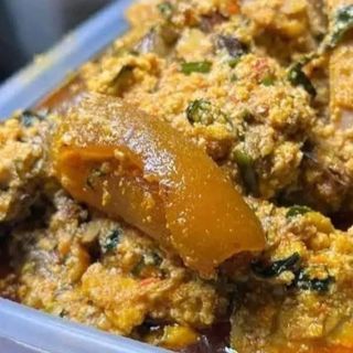 Egusi mixed with pomo