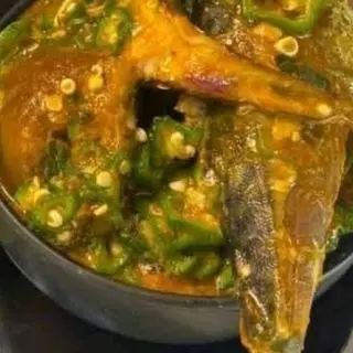 Okro mixed with titus fish and chicken