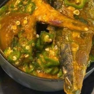 Okro mixed with titus fish and chicken