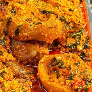 Egusi mixed with cowlegs