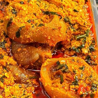 Egusi mixed with cowlegs 