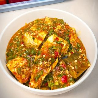 Okro mixed with titus fish