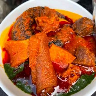 Ewedu mixed with pomo titus and beef