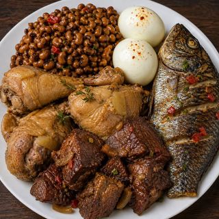 Rich protein combo (Tilapia fish, chicken, oloyin beans, beef and 2 boiled eggs)