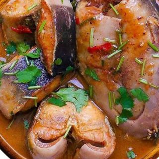 Catfish peppe soup mixed with scent leaf