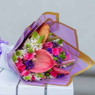 Mixed Anthurium & Pink Rose Flowers