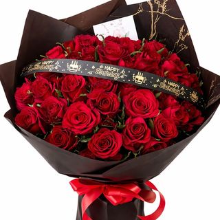 RED ROSES with RIBBON