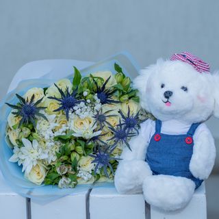 Bouquet and teddy combo