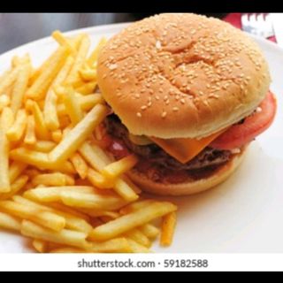 Meat burger fried potatoes 