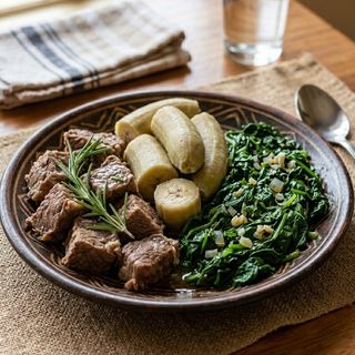 Boiled Beef, Green Bananas,Spinach,Rosemary