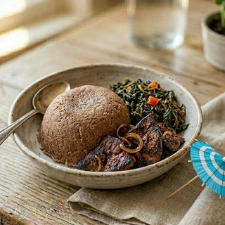 Pan Fried Liver,Kienyeji Greens, Brown Ugali