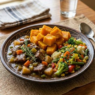Beef Stew, Mixed Veges,Boiled Pumkin Cubes