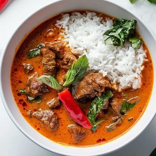 Fragrant panang beef curry with rice