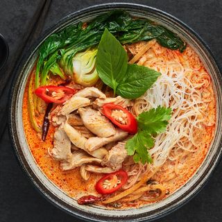 Thai red curry chicken noodles soup