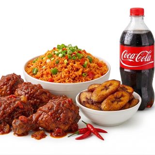 4PCS SAUCED CHICKEN + JOLLOF + PLANTAIN + SODA
