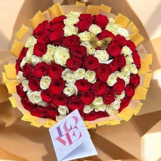 120 red and white roses