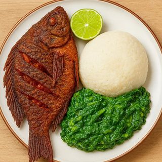 Dry Fry Tilapia Fish, Ugali & Spinach