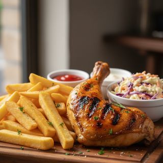 Quarter chicken, fries & coleslaw salad