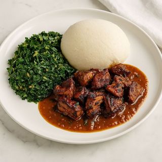 Ugali + Stir-fried Tripe (Matumbo)