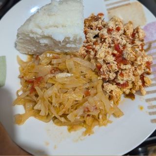 Ugali cabbage and eggs
