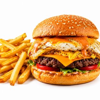 Breakfast burger with fries