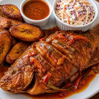 Sauced Tilapia fish and Plantain