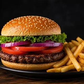 Beef Burger and Fries