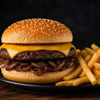 Smash Beef Burger and  Fries