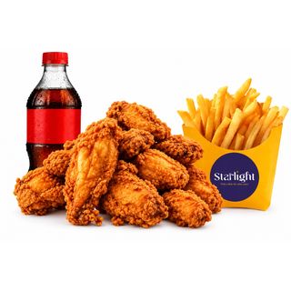 9 wings,large chips and 500ml soda