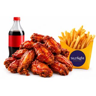 12 BBQ wings, large chips and 1.25ltrs soda