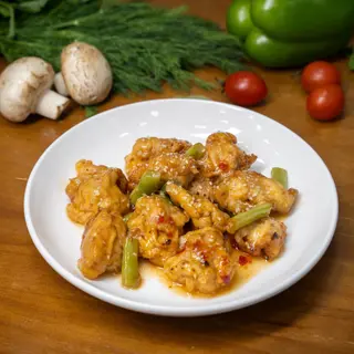 Курица в кляре со стручковой фасолью