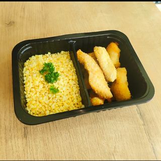 Куриные палочки в яичном кляре с булгуром