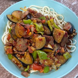163 Чезру лагман баклажан лағман 茄子肉拌面