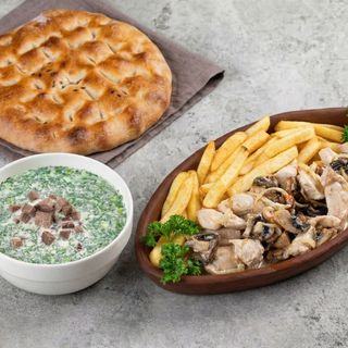 Комбо с окрошкой + фрикассе + лепешка