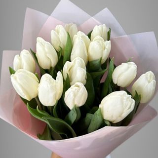 15 белых тюльпанов в аква бумаге