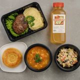 Комбо №1. Домашняя котлета;Пюре картофельное; Рассольник 1 порц; Оливье  ;Лепешка с кунжутом; Компот 0,5