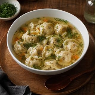 Домашние пельмени с бульоном