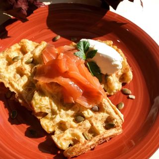 Zucchini Waffles with Cheese & Salmon 