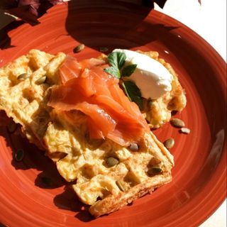 Zucchini Waffles with Cheese & Salmon
